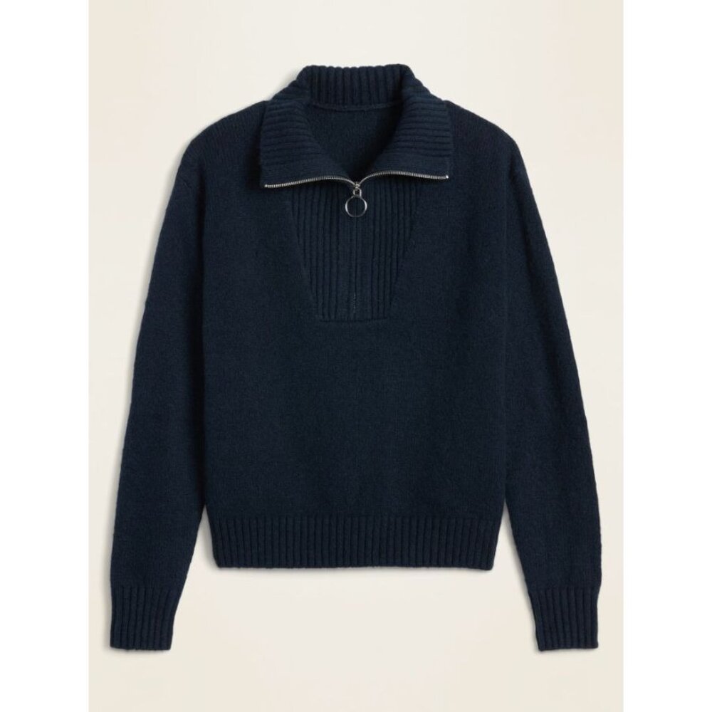 Old Navy Womens Sweater Size XL Mock Neck 1/4 Zip Pullover Navy Rib Knit Cozy